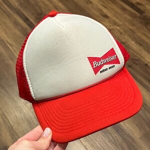Vintage Budweiser Beer Classic Red & White Mesh Trucker Hat